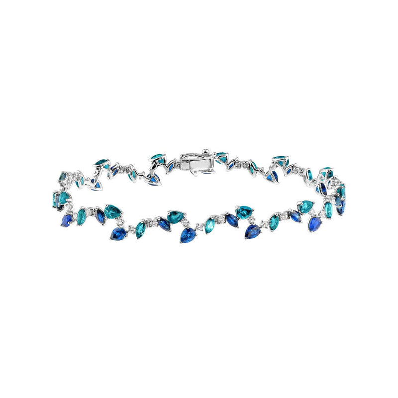 14K Gold Teal and Blue Sapphire Blossom Bracelet