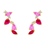 14K Gold Pink Sapphire and Ruby Blossom Stud Earrings