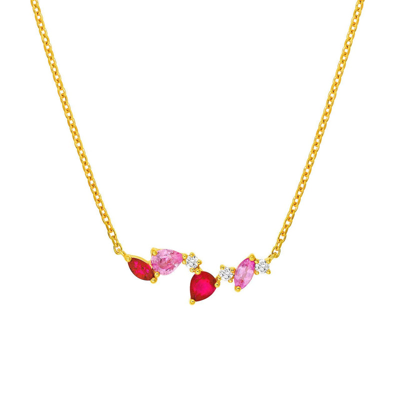 14K Gold Pink Sapphire and Ruby Blossom Necklace