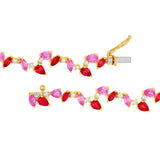 14K Gold Pink Sapphire and Ruby Blossom Bracelet
