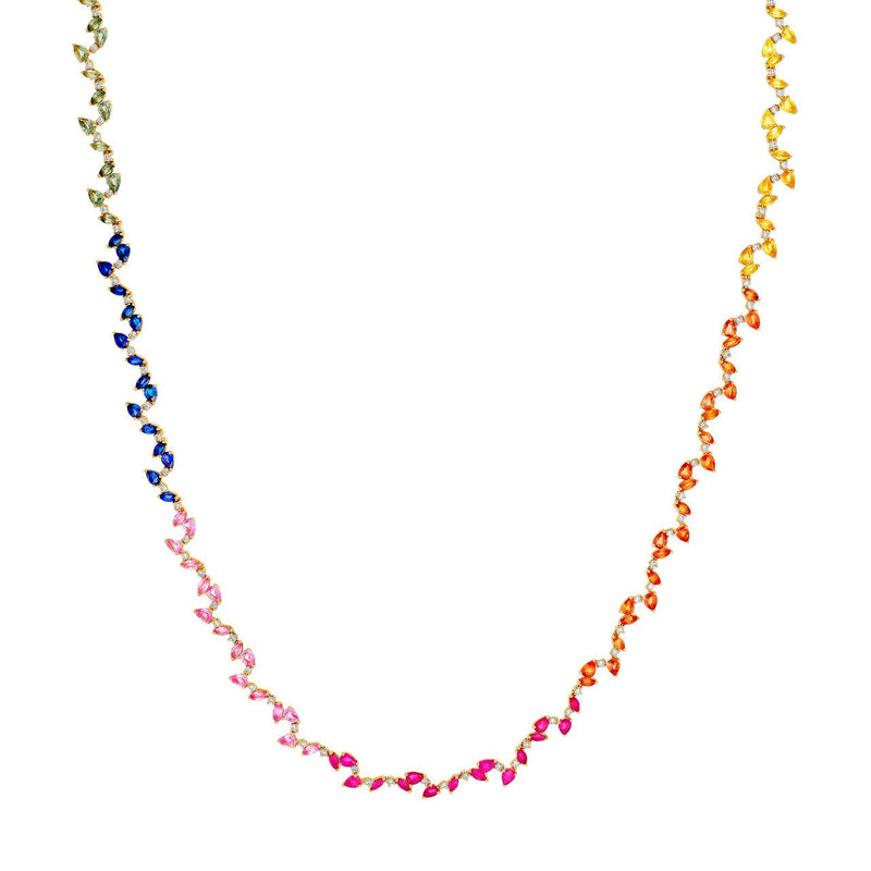 14K Gold Rainbow Sapphire Blossom Necklace