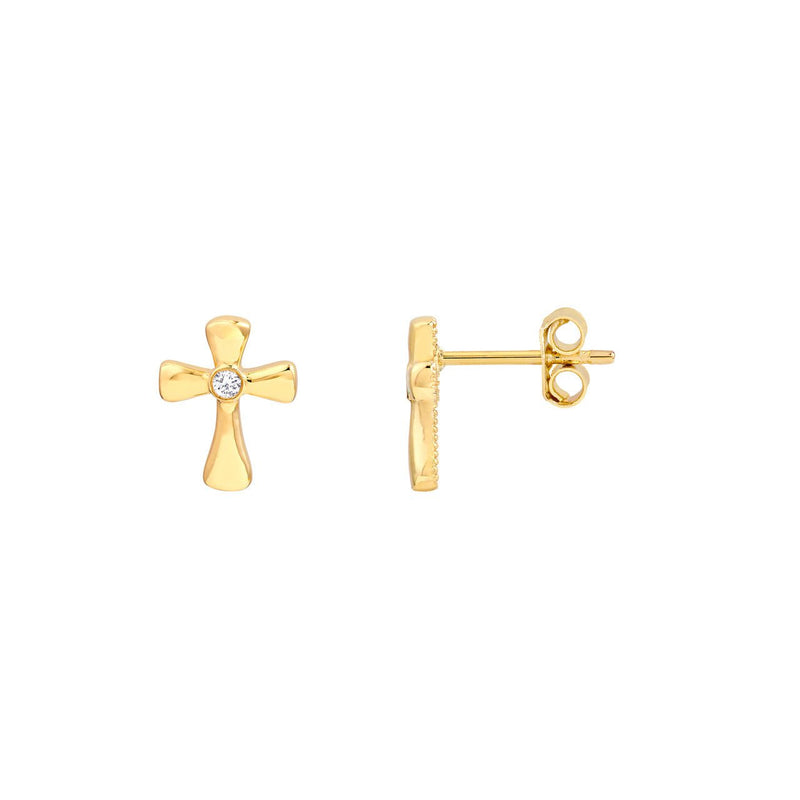 14K Gold Curvy Cross Diamond Stud Earrings