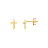 14K Gold Cross Petal Diamond Stud Earrings