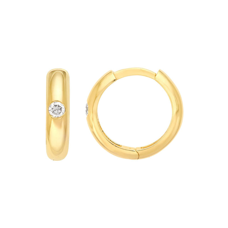 14K Gold 13MM Inset Diamond Round Hoop Earrings