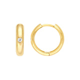 14K Gold 15MM Inset Diamond Round Hoop Earrings