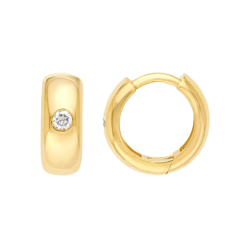 14K Gold 11MM Inset Diamond Round Hoop Earrings