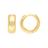 14K Gold 11MM Inset Diamond Round Hoop Earrings