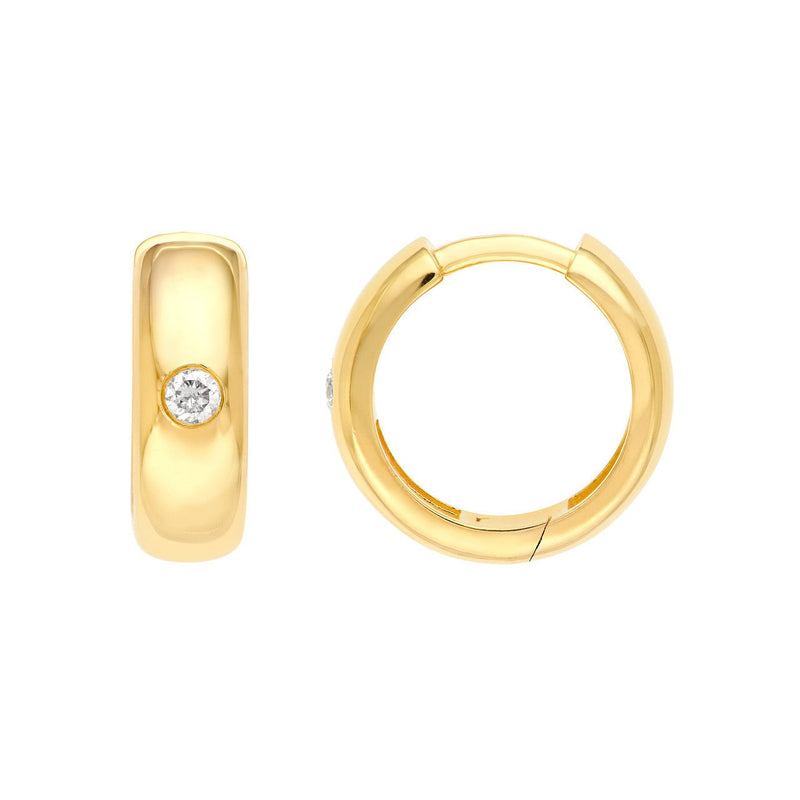 14K Gold 13MM x 4MM Inset Diamond Round Hoop Earrings