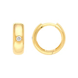 14K Gold 13MM x 4MM Inset Diamond Round Hoop Earrings