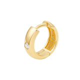 14K Gold 13MM x 4MM Inset Diamond Round Hoop Earrings