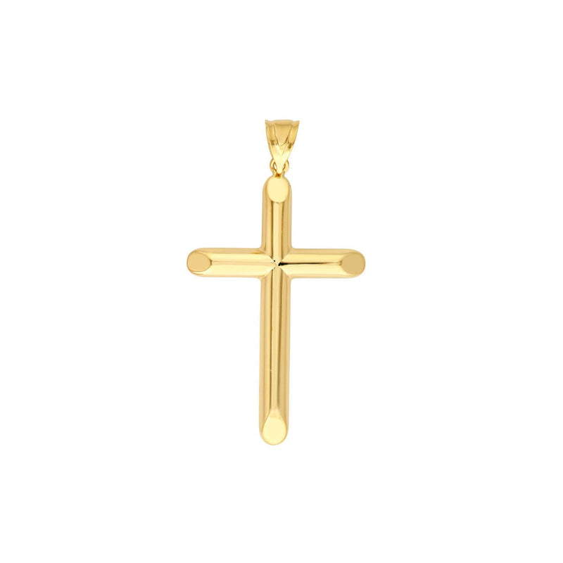 14K Gold Beveled Edge Cross Pendant