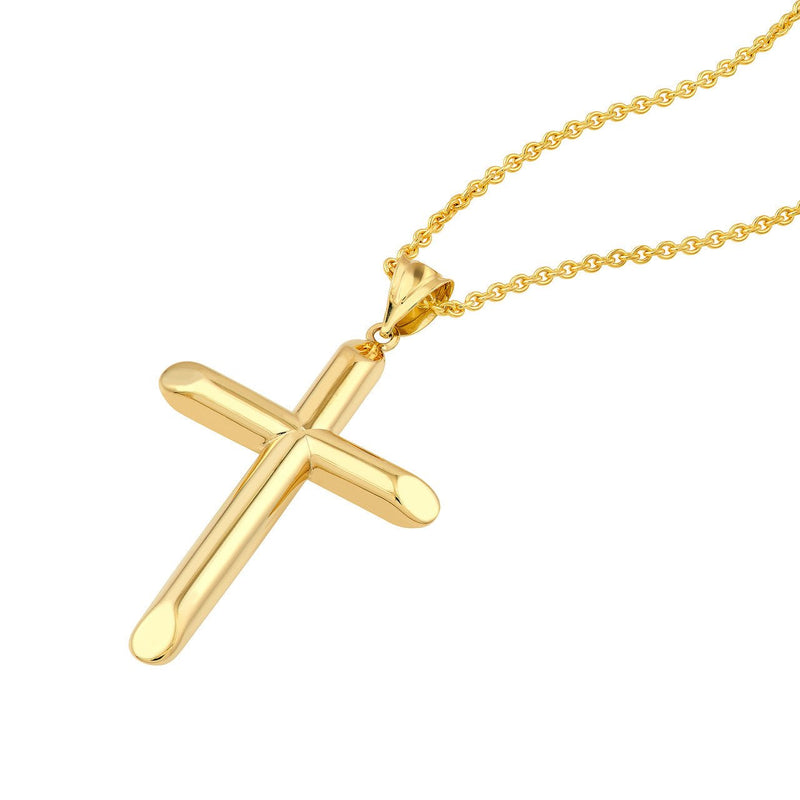 14K Gold Beveled Edge Cross Pendant
