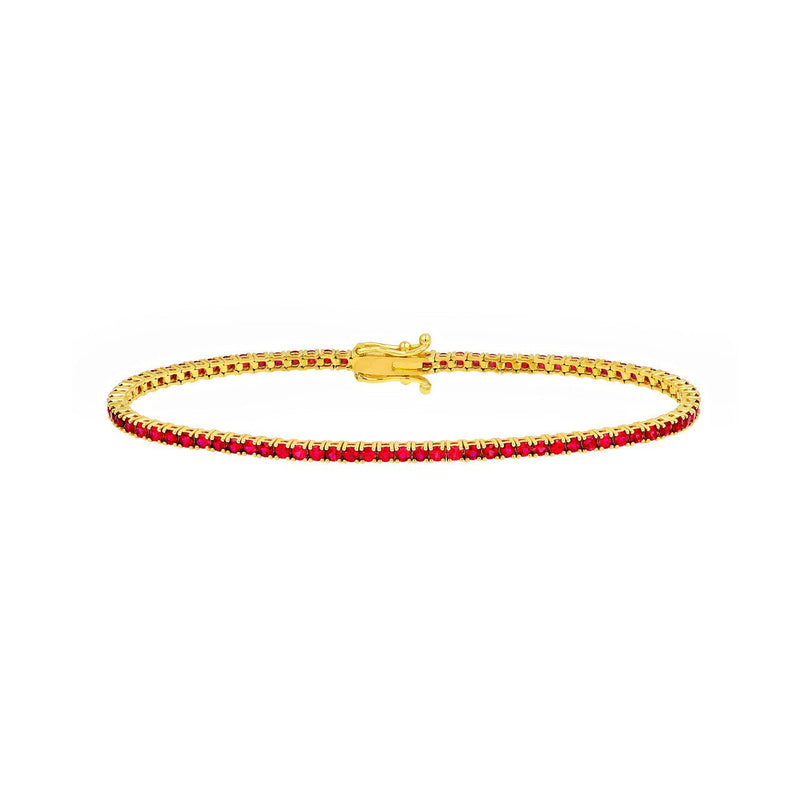 14K Gold 2MM Red Ruby Tennis Bracelet
