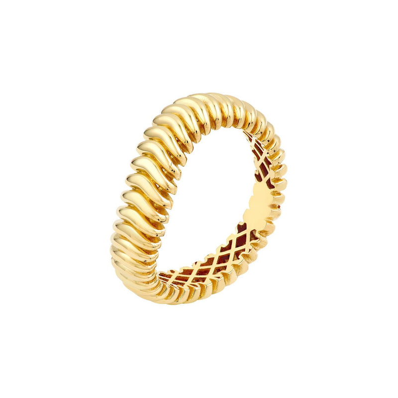 14K Gold Wavy Curve Ribbed Band