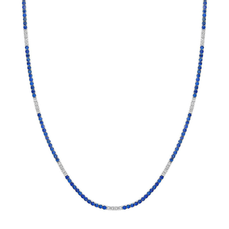 14K Gold Alternating Sapphire and Diamond Tennis Necklace