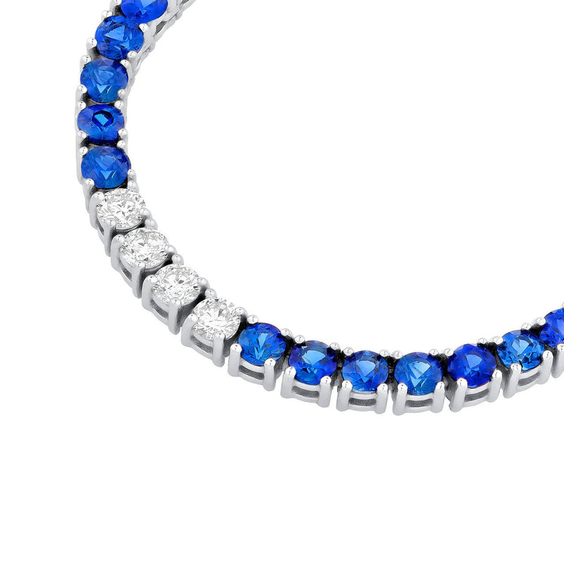 14K Gold Alternating Sapphire and Diamond Tennis Necklace