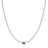 14K Gold Emerald Sapphire Pendant Diamond Tennis Necklace