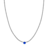 14K Gold Round Sapphire Pendant Diamond Tennis Necklace