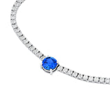 14K Gold Round Sapphire Pendant Diamond Tennis Necklace
