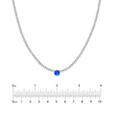 14K Gold Round Sapphire Pendant Diamond Tennis Necklace