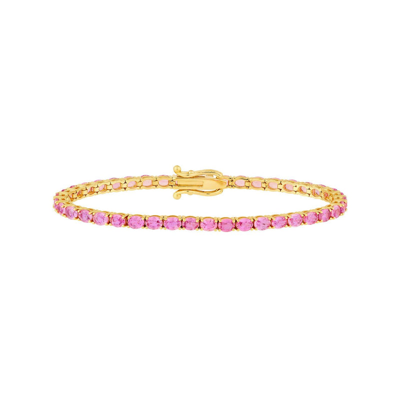 14K Gold Oval Pink Sapphire Tennis Bracelet