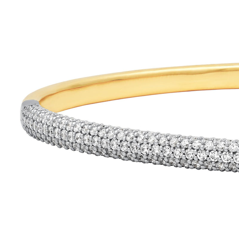 14K Two Tone Gold Diamond Pave Rounded Bangle