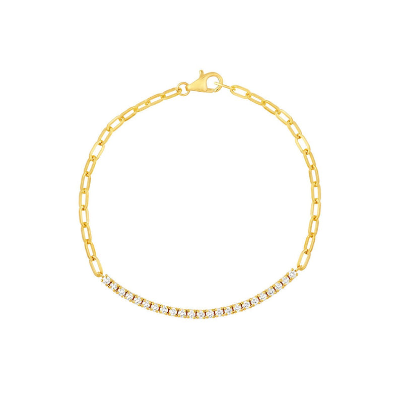 14K Gold 0.70 Carat Diamond Tennis and Paper Clip Chain Bracelet