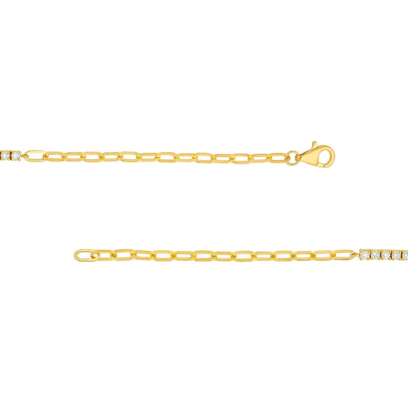 14K Gold 0.70 Carat Diamond Tennis and Paper Clip Chain Bracelet