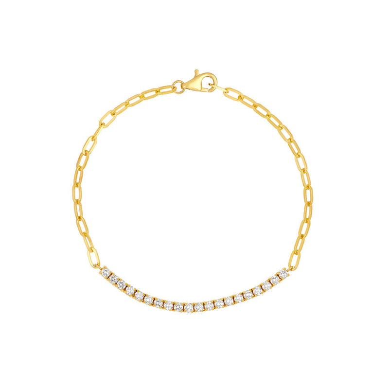 14K Gold Diamond Tennis and Paper Clip Chain Bracelet