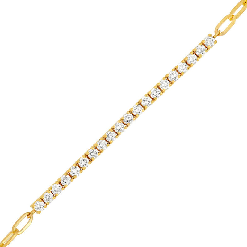 14K Gold Diamond Tennis and Paper Clip Chain Bracelet
