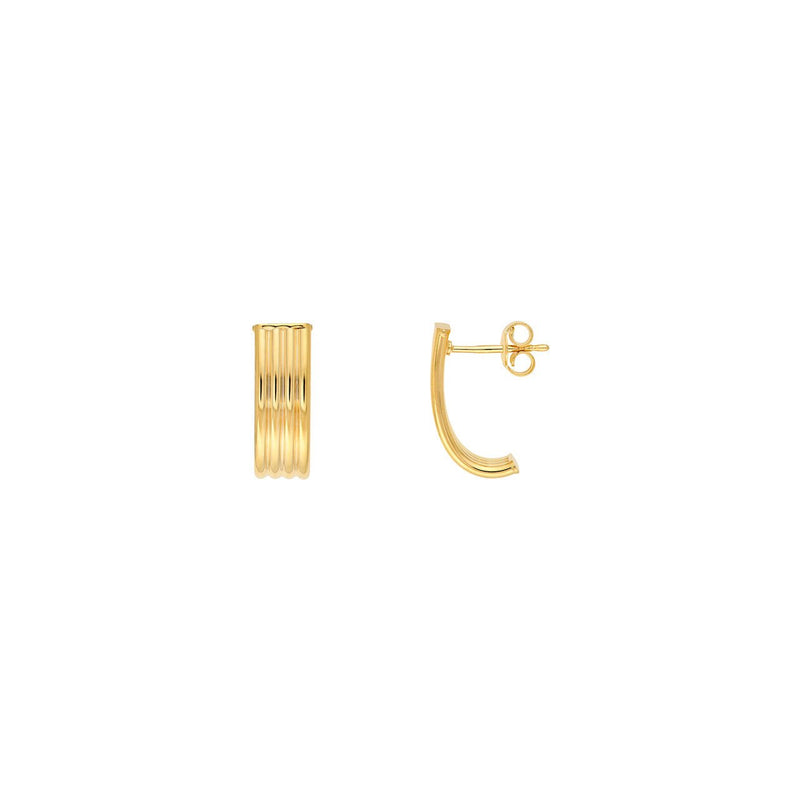 14K Gold 6MM Ribbed Flat Oval Tube J Hoop Earrings