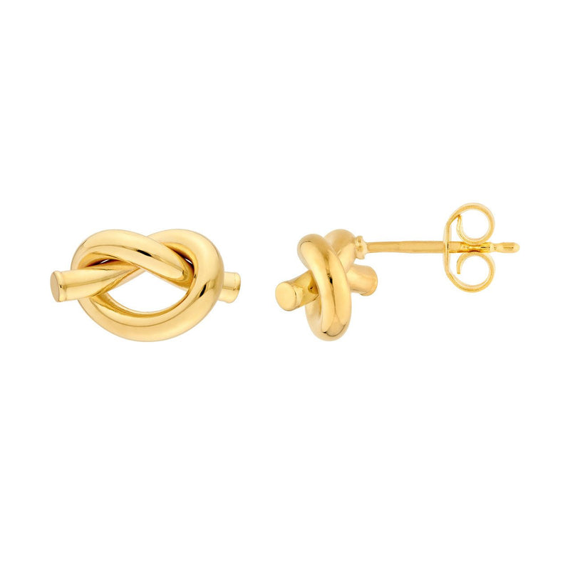 14K Gold 2MM Knot Tube Love Stud Earrings