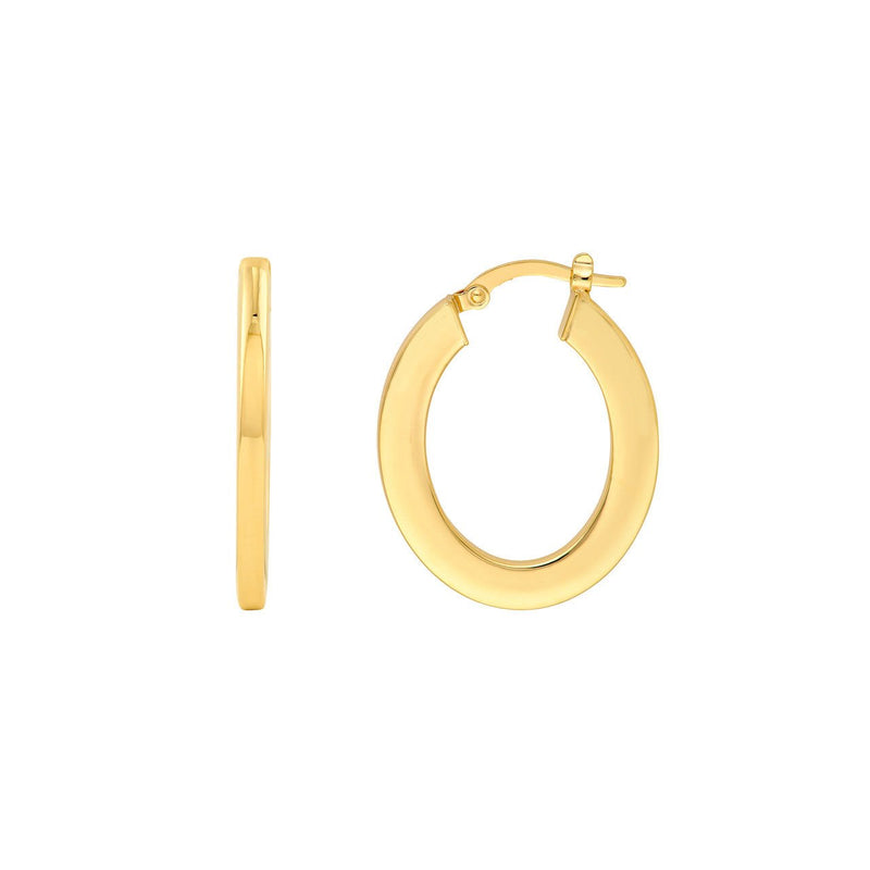 14K Gold Medium Oval Rectangular Hoop Earrings