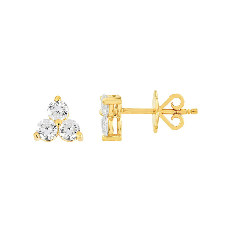 14K Gold 3.5MM Trio Diamond Stud Earrings