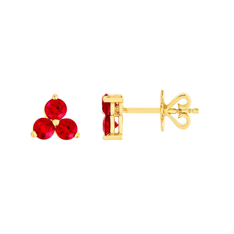 14K Gold 3.5MM Trio Ruby Stud Earrings