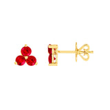 14K Gold 3.5MM Trio Ruby Stud Earrings
