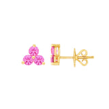 14K Gold 3.5MM Trio Pink Sapphire Stud Earrings