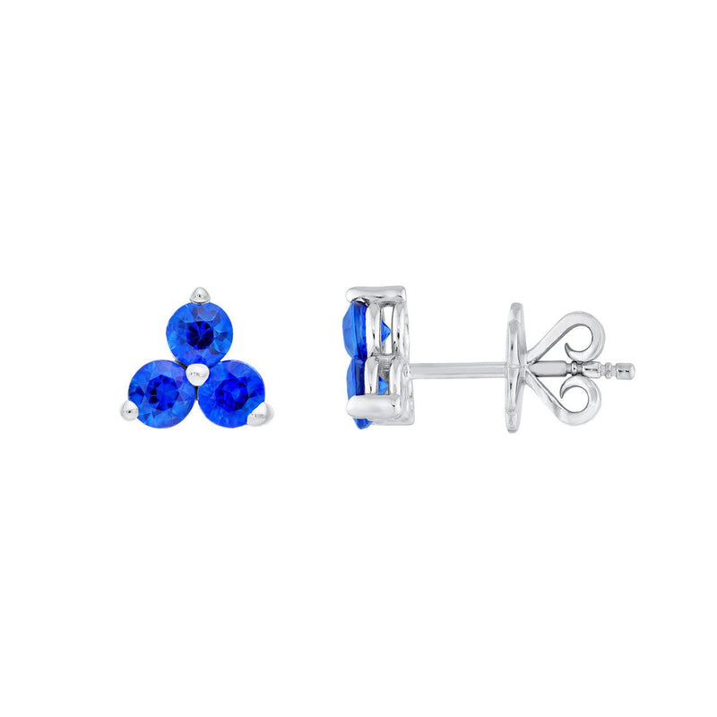 14K Gold 3.5MM Trio Sapphire Stud Earrings