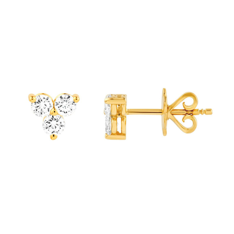 14K Gold 3MM Trio Diamond Stud Earrings
