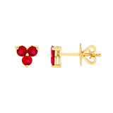14K Gold 3MM Trio Ruby Stud Earrings