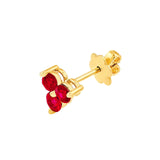 14K Gold 3MM Trio Ruby Stud Earrings