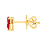 14K Gold 3MM Trio Ruby Stud Earrings