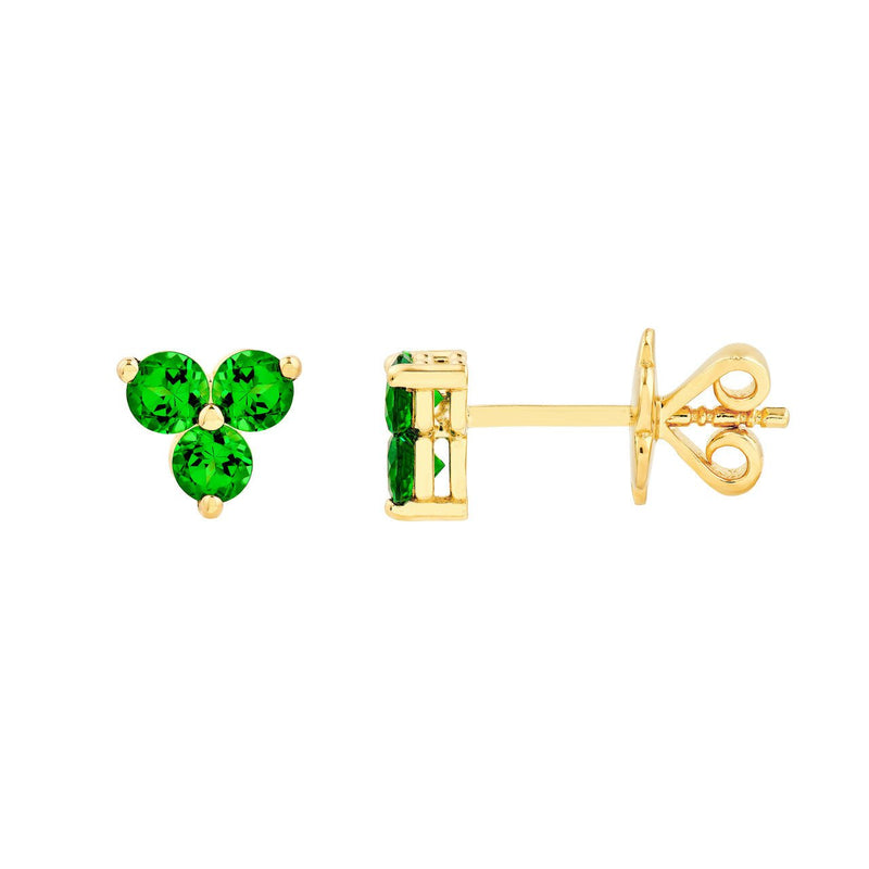 14K Gold 3MM Trio Tsavorite Stud Earrings