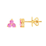 14K Gold 3MM Trio Pink Sapphire Stud Earrings