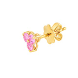 14K Gold 3MM Trio Pink Sapphire Stud Earrings