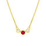 14K Gold Tri Stone Ruby and Diamond Pendant Necklace