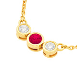 14K Gold Tri Stone Ruby and Diamond Pendant Necklace