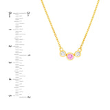 14K Gold Tri Stone Pink Sapphire and Diamond Pendant Necklace
