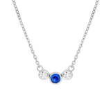 14K Gold Tri Stone Sapphire and Diamond Pendant Necklace
