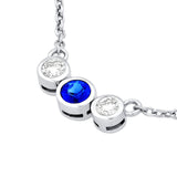14K Gold Tri Stone Sapphire and Diamond Pendant Necklace